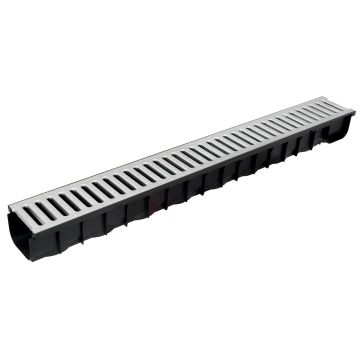 DekDrain Vela A15 Plastic Channel Drain with Galvanised Grating VL84 - 1m Length (121x84x1000)