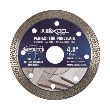 Mexco 115mm Ultra Hard Materials Diamond Blade Xcel Grade (22.23mm Bore) for Cordless Grinders